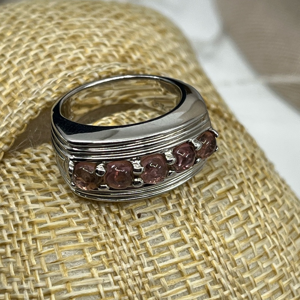 Vintage Sterling Silver Ring with Pink Gemstones - Size 5.75, 9.2g - Picture 8 of 16